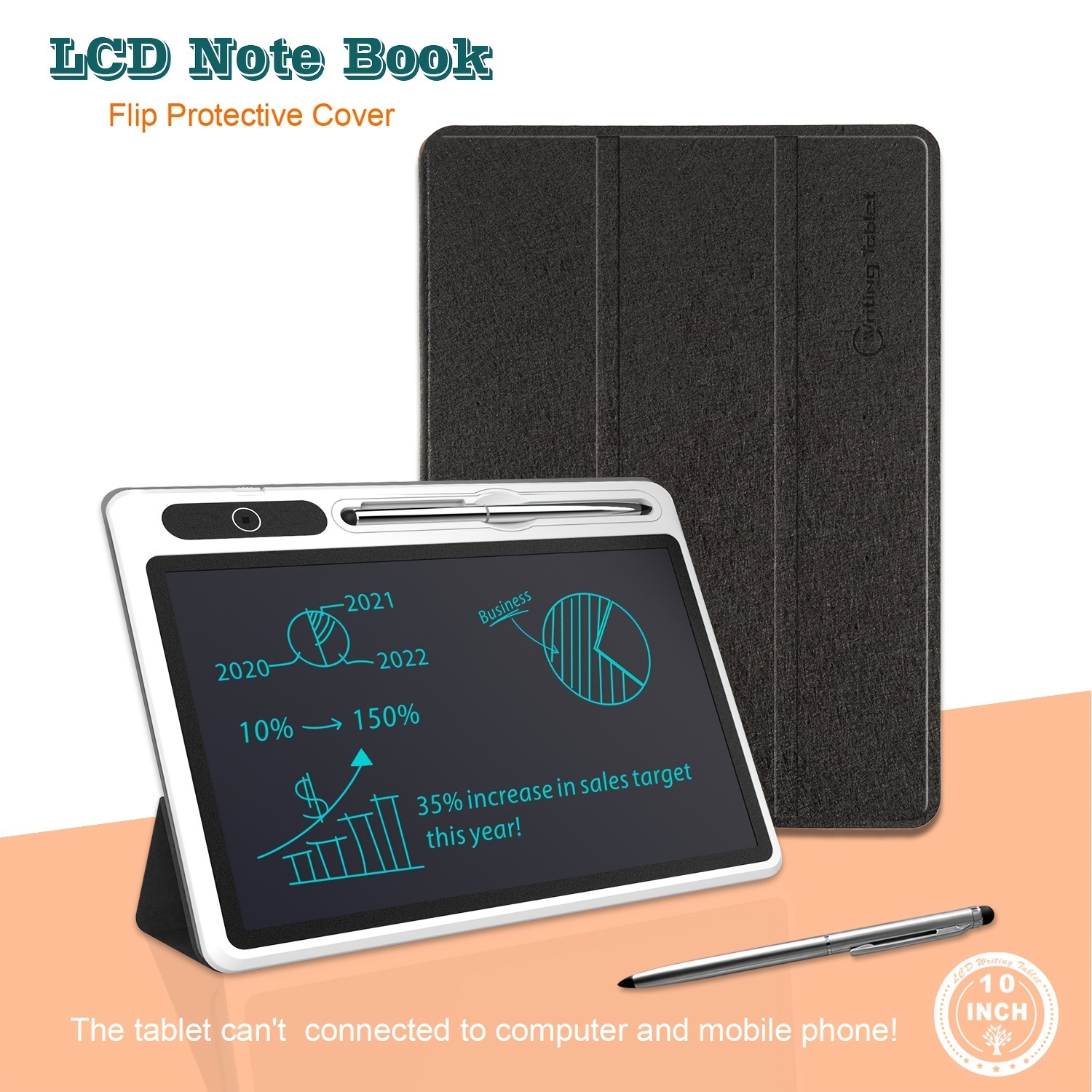 10 Inch LCD Note Book ; LCD Writing Tablet With Leather Protective Case; Electronic Drawing Board For Digital Handwriting Pad Doodle Board; School Or Office; Black