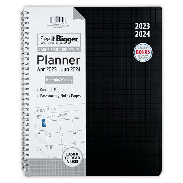 See It Bigger Monthly & Weekly Planner,  (9.75" x 11") Black